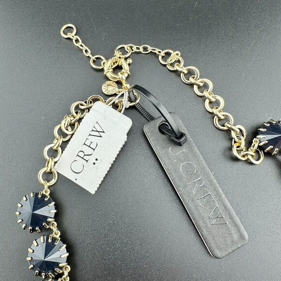 NWT J. Crew Women's Necklace Navy Blue Rivoli Gold Circle Statement Adj. 18"-20" - Picture 4 of 5